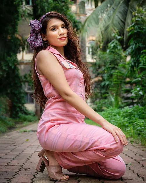 Purbasha Das in pink dress